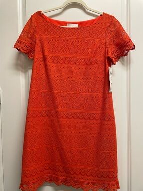 London Times Bright Orange Lace Shift Dress